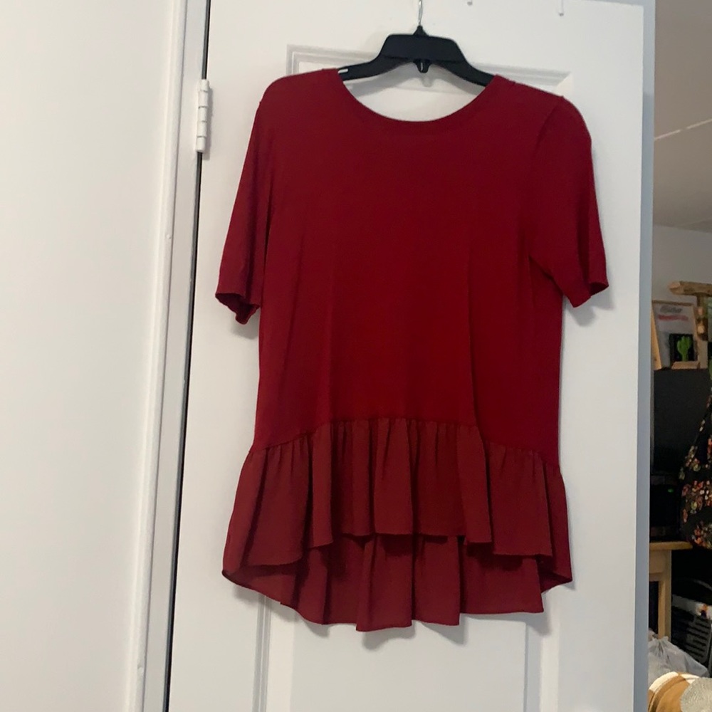 LOFT Red Blouse with a flowy bottom